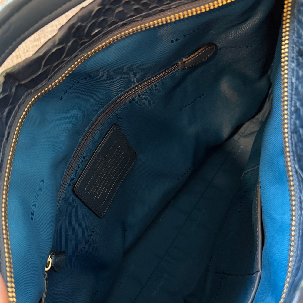 Coach Dark Blue Python Embossed Shoulder Bag - image 3